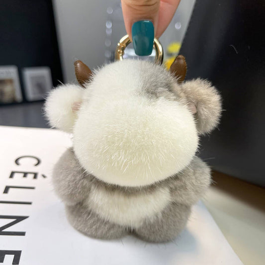 CUTE CALF MINK FUR COW CAR KEYCHAIN PENDANT GIFT
