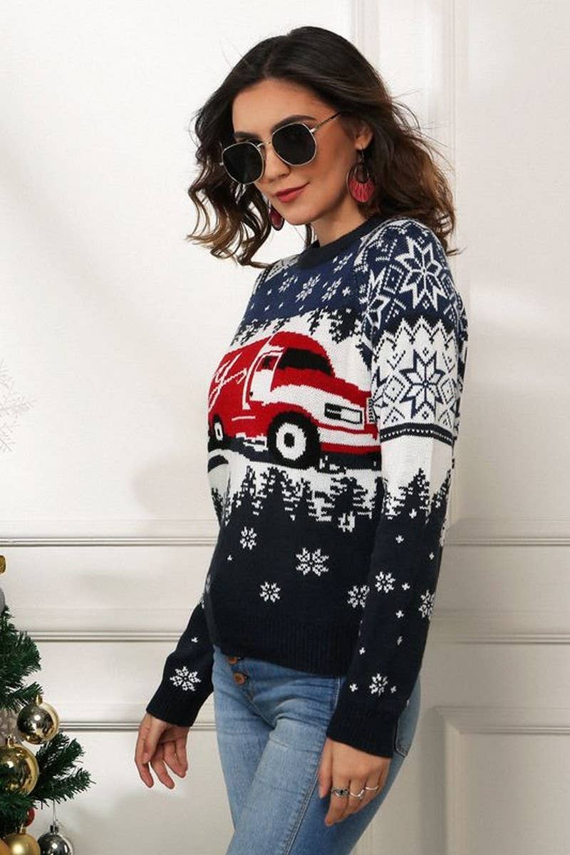 CWOSWL2498_SNOWFLAKE JACQUARD CHRISTMAS LOOSE SWEATER