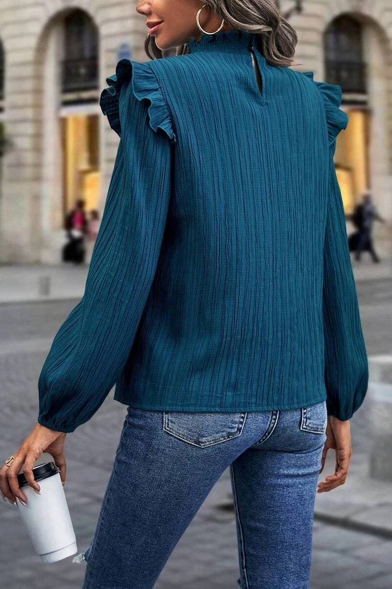 CWTBLL2424_RUFFLED STAND COLLAR LANTERN SLEEVE TOP