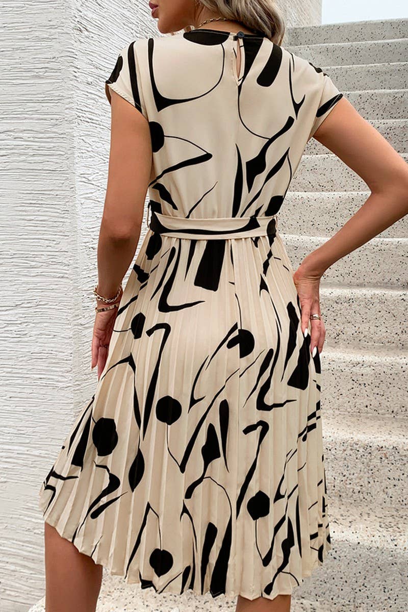 CWDMD2514_GEOMETRIC PRINT PLEATED DRESS