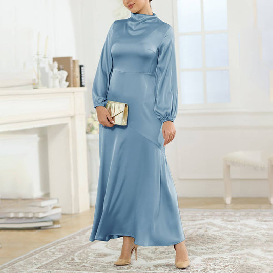 COLOR DING LONG-SLEEVED LOOSE TEMPERAMENT DRESS