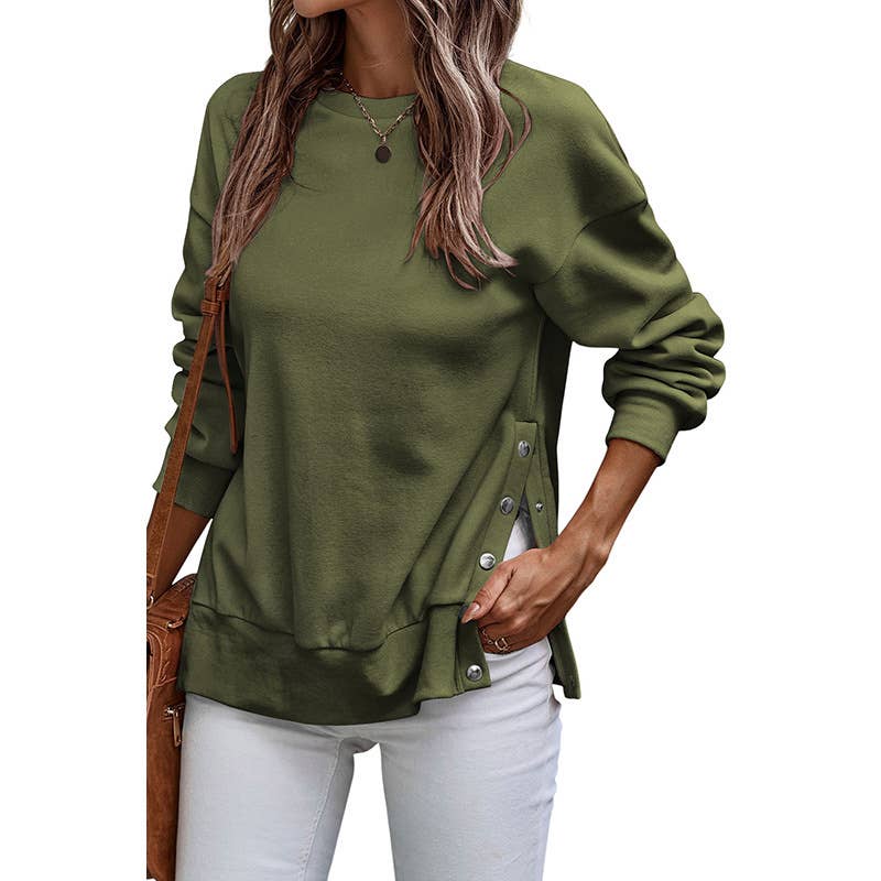 Casual style split loose long-sleeved sweatshirt