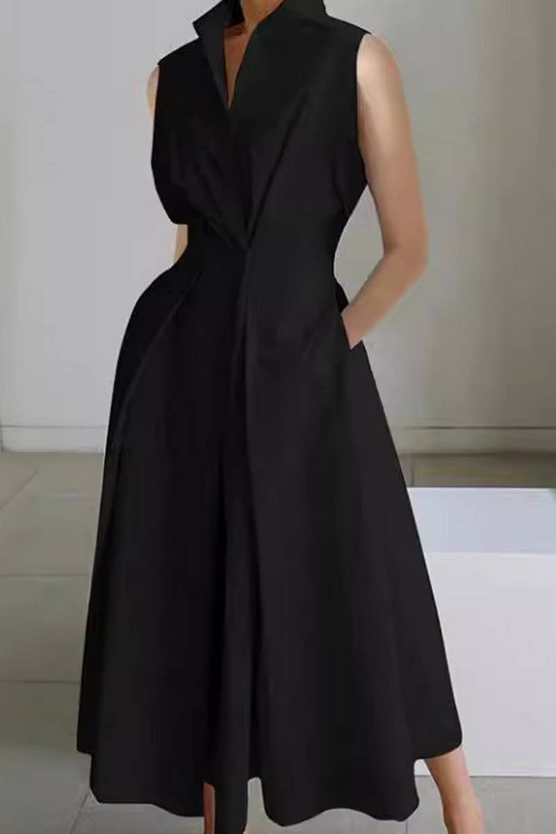 CWDMD01052_SUMMER COMMUTING V-NECK BUTTON-DOWN DRESS