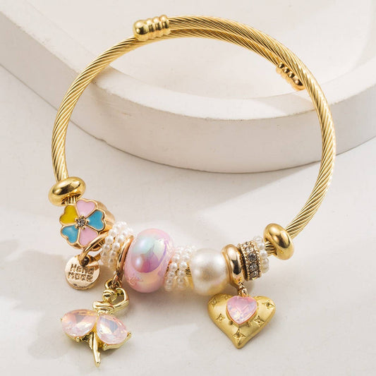 Stylish Stainless Steel Bracelet with Crystal Charms_CWMM860