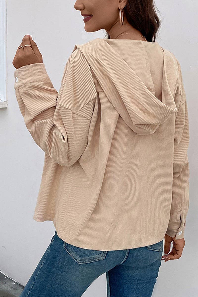 CWOJA0812_CORDUROY DRAWSTRING HOODED CARDIGAN JACKET