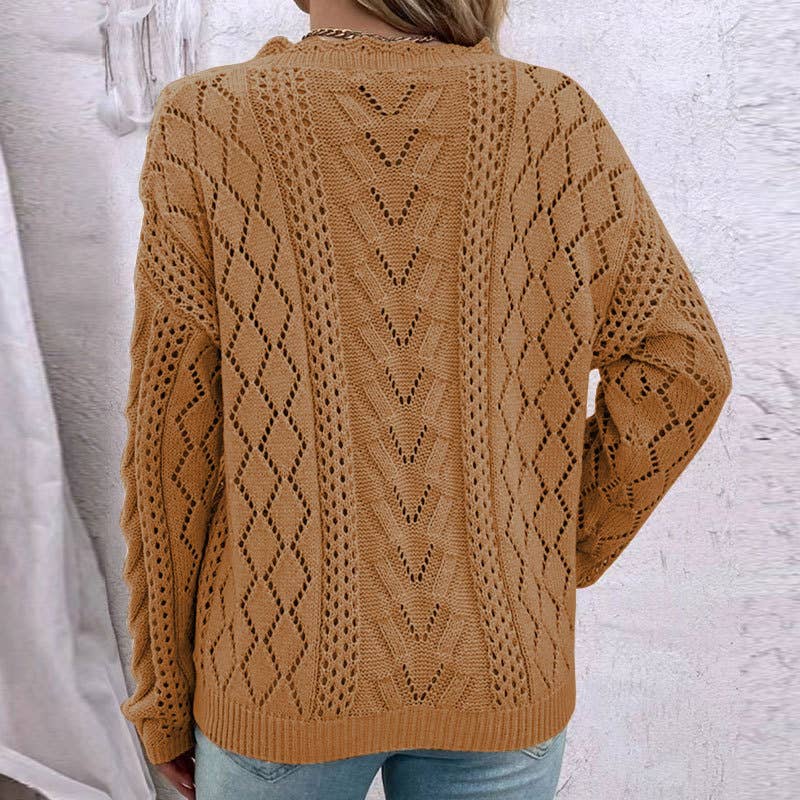 DESIGN HOLLOW V-NECK ALL-IN-ONE KNITWEAR