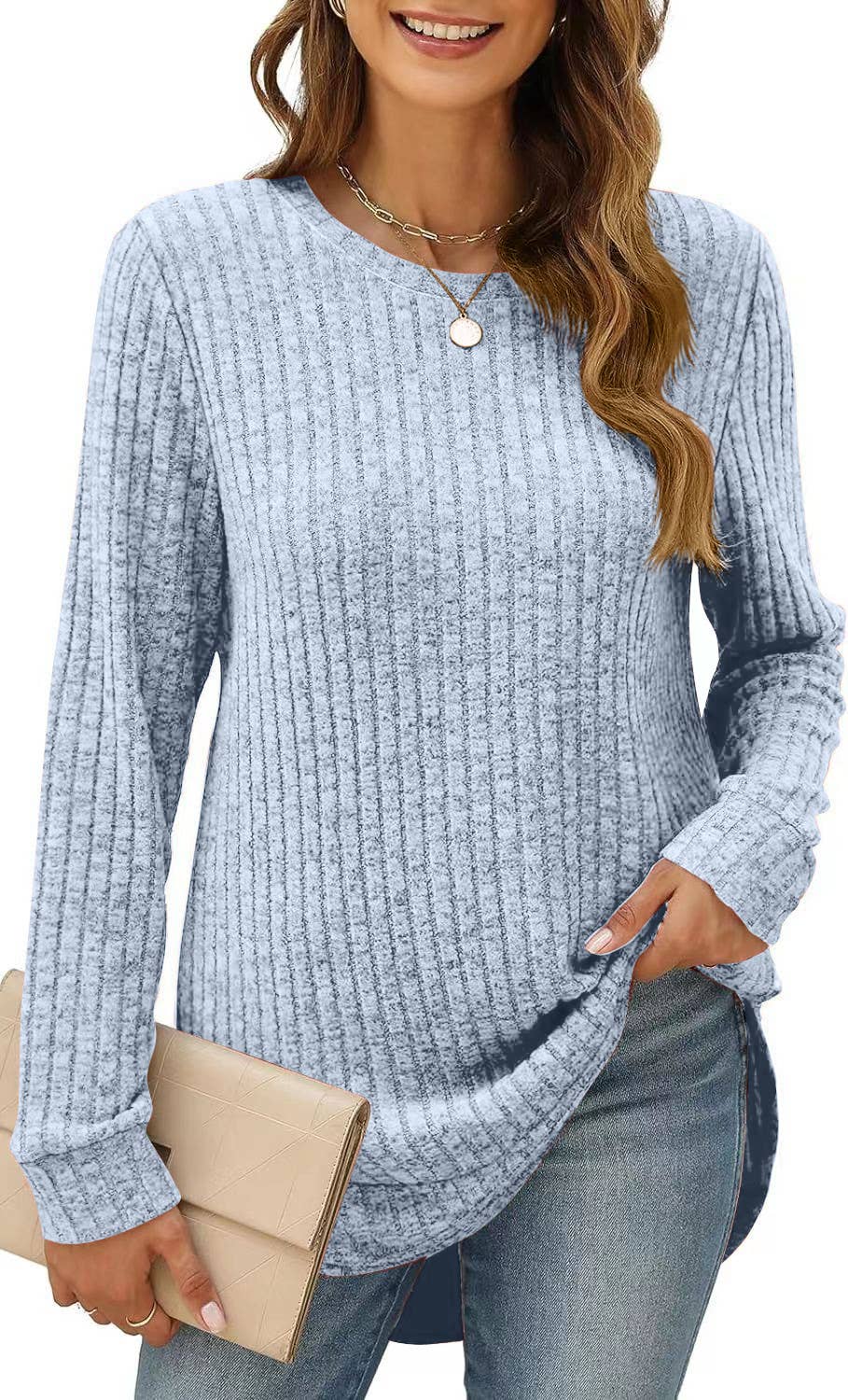 CWTTL1243_Crew Neck Pullover Casual Long Sleeve Top