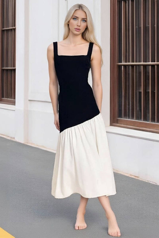 CWDMD6422_COLORBLOCK OFF SHOULDER SLEEVELESS MAXI DRESS