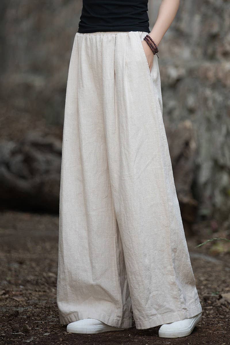 CWBLP1377_COTTON AND LINEN SAND-WASHED WIDE-LEG TROUSERS