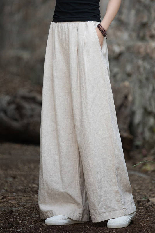 CWBLP1377_COTTON AND LINEN SAND-WASHED WIDE-LEG TROUSERS