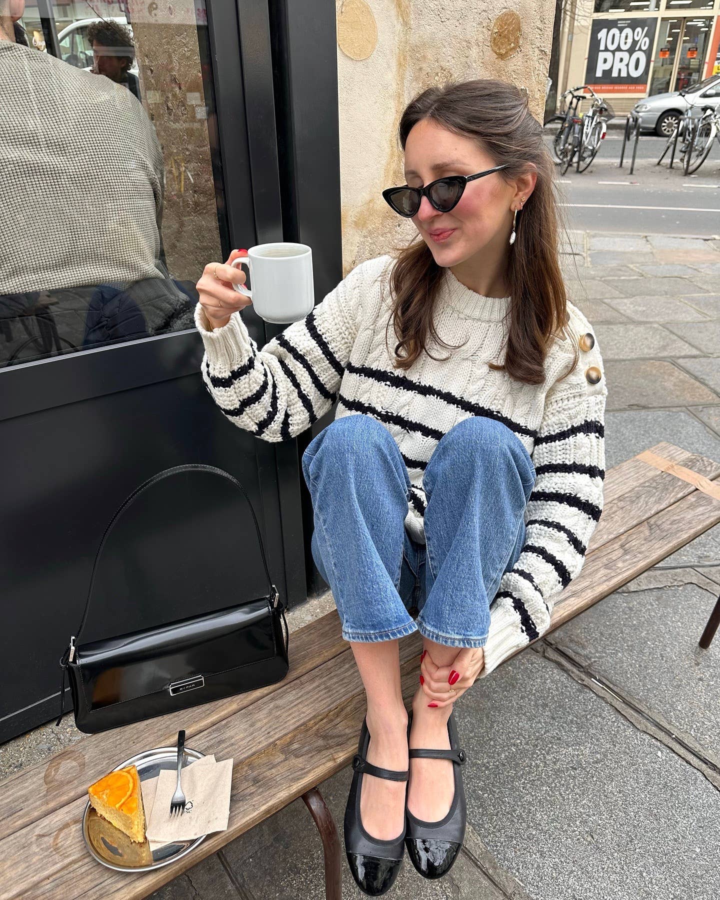 Buttons embellished with striped twist sweaters