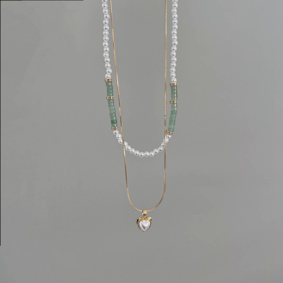 DOUBLE LAYER NATURAL STONE PEARL LOVE NECKLACE