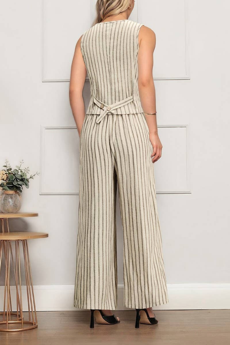 CWSTB2128_SLEEVELESS VEST & STRIPED ELASTIC WAIST PANTS SET