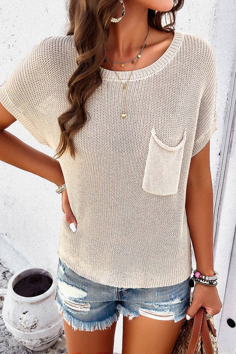 CWOSWS0049_Round Neck Short Sleeve Sweater