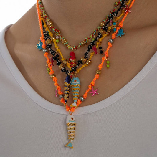 Colorful Enamel Fish Rope Necklace for Vacation