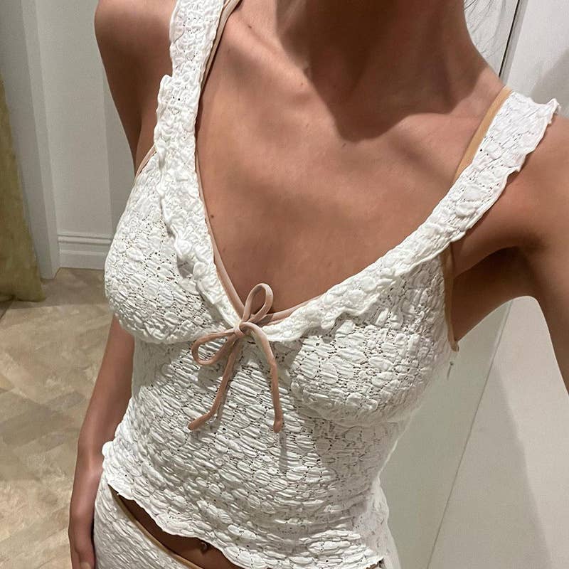 Casual Lace Tank Top with Contrast Trim