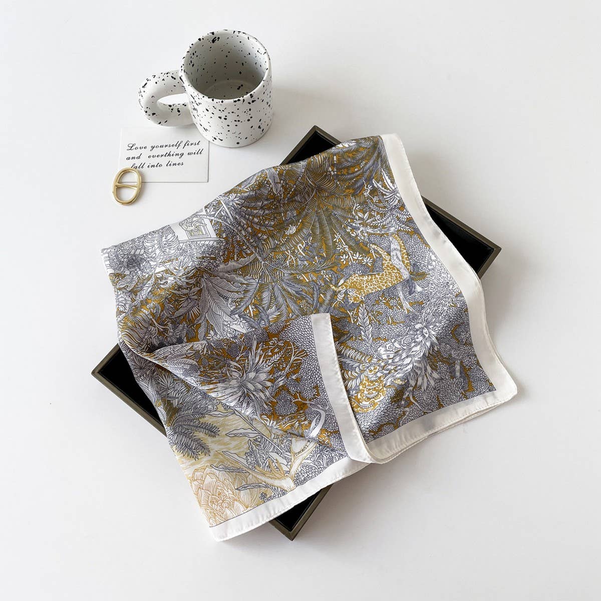 Letter Print Satin Square Scarf for Women
