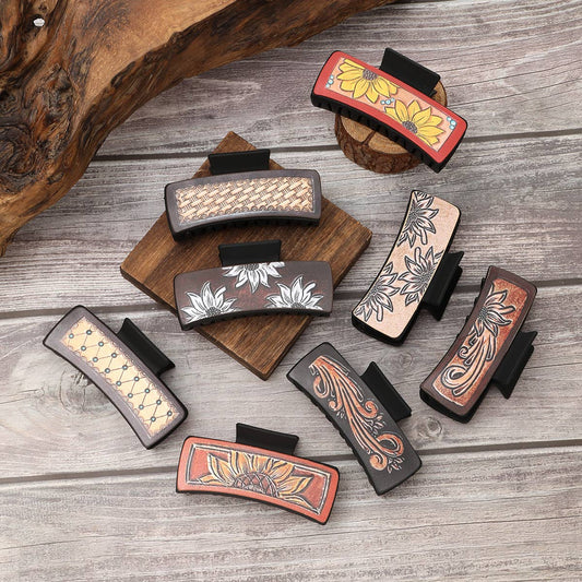 Sunflower PU Leather Hair Claw, Western Style