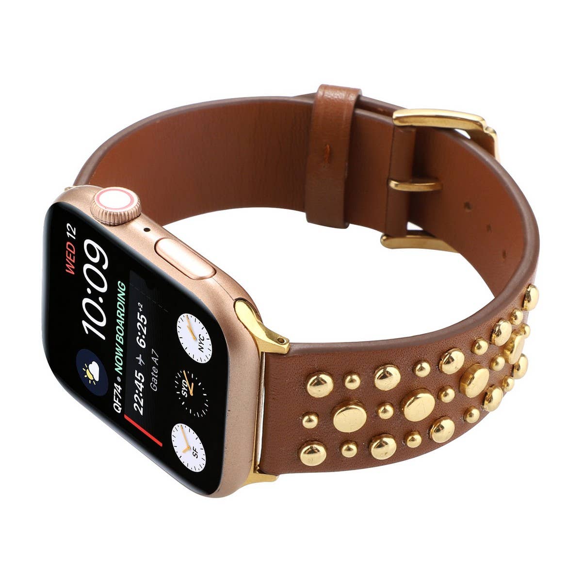 APPLEWATCH9 IWATCH GOLD RIVET GENUINE LEATHER STRAP_CWWW0084