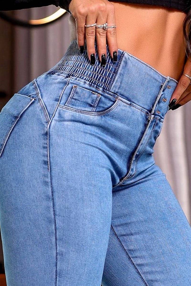 CWJP0581_HIGH WAIST STRETCH BUTTON WIDE LEG JEANS