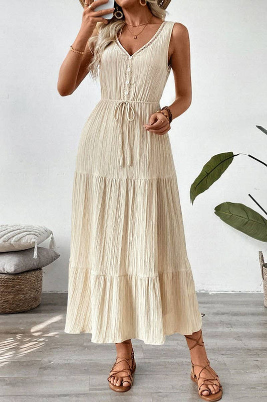 CWDMD5278_SOLID TEXTURED SLEEVELESS BEACH DRESS