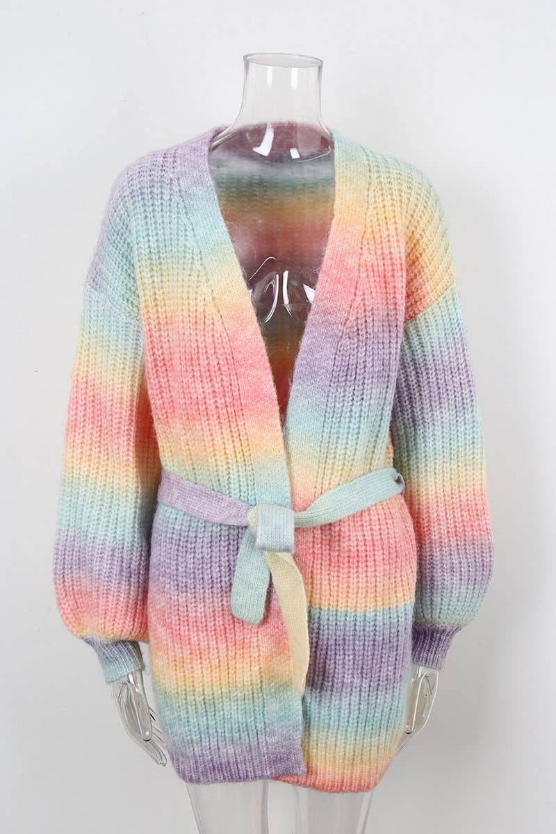 CWOCAL00805_RAINBOW TIE DYE LONG LOOSE KNIT CARDIGAN