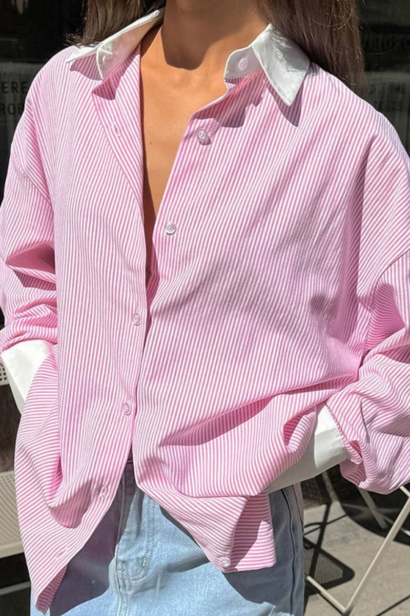CWTBLL00575_PINK OVERSIZED STRIPED LONG-SLEEVED SHIRT