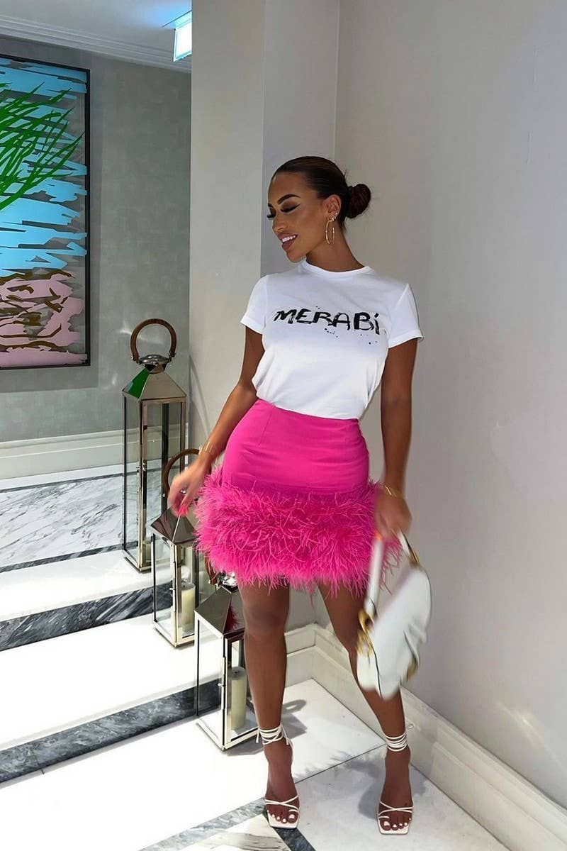 CWBLS0662_PARTY SEXY SHORT SKIRT FEATHER HIP SKIRT