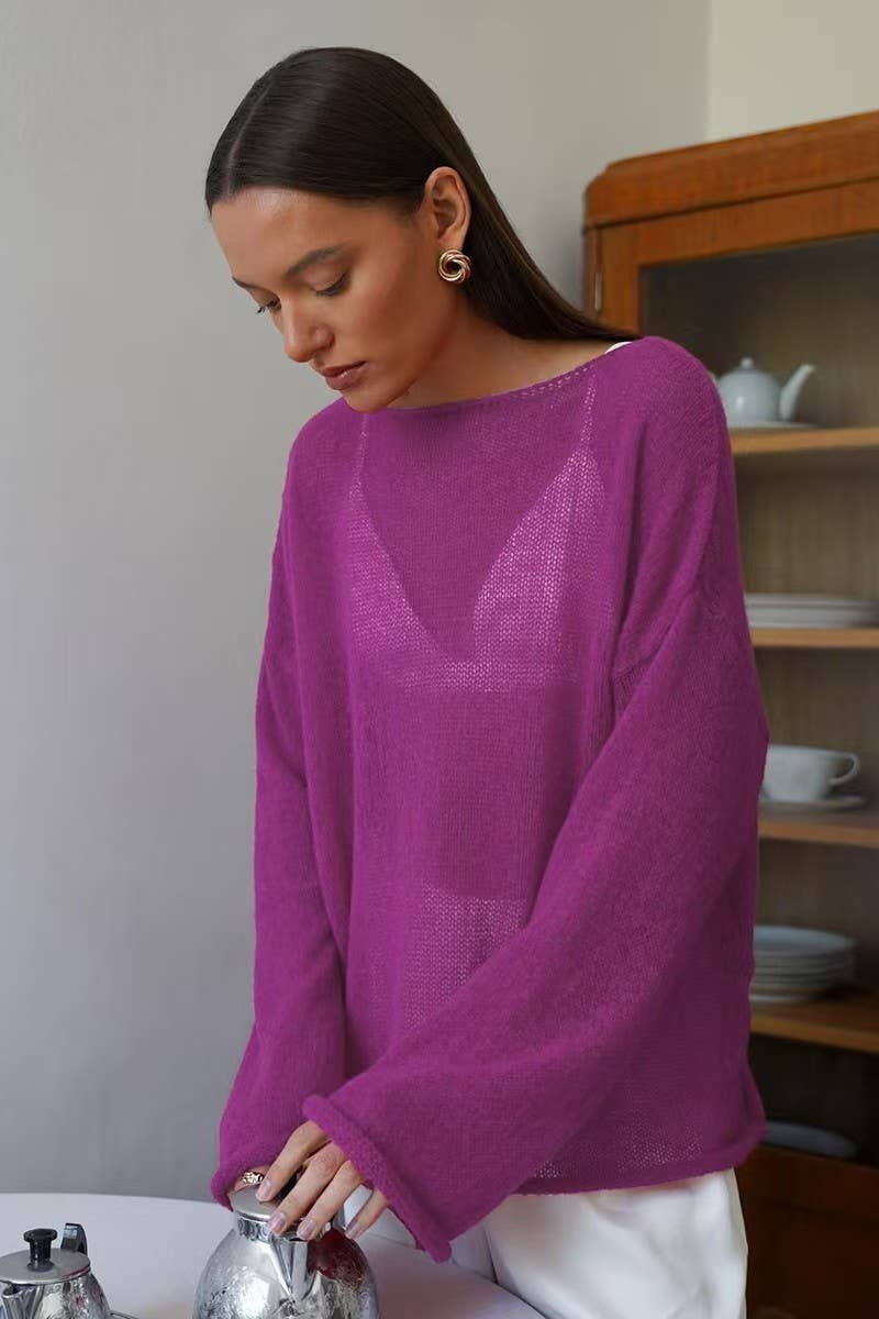 CWOSWL07647_SHEER MESH KNIT SWEATER LOOSE PULLOVER