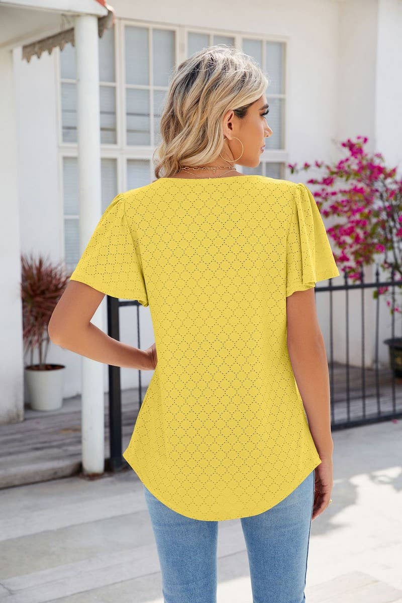 CWTTS0813_Squre Neck Short Ruffle Sleeve Knit Top