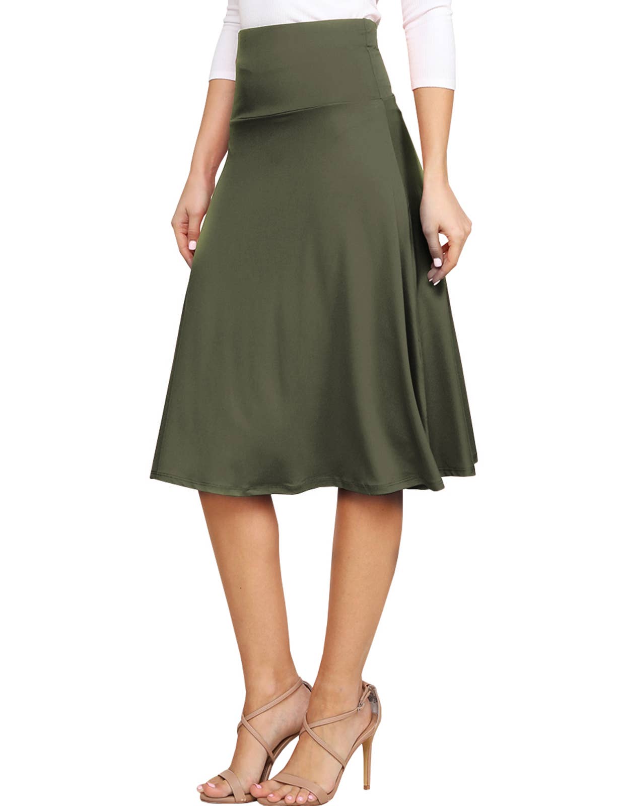 AWBMS204_High Waist Elastic Flared Midi Skirt