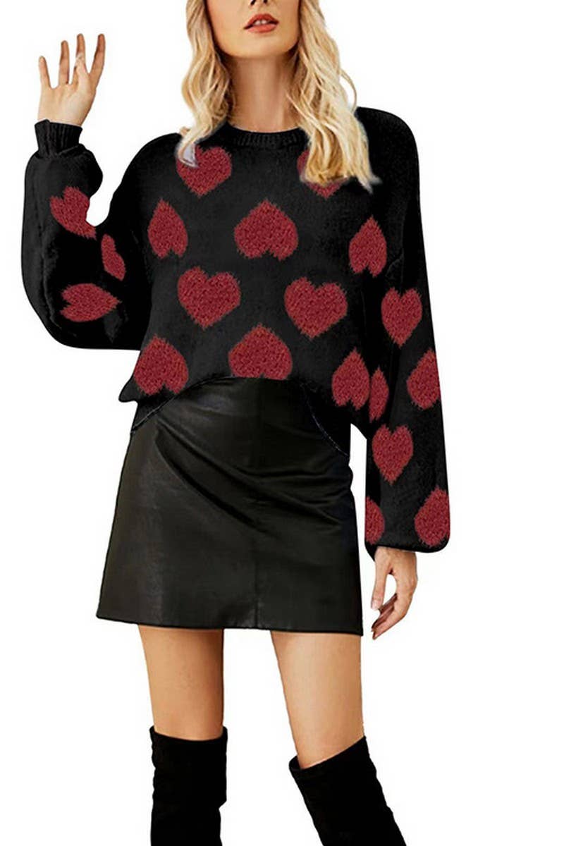 CWOSWL2483_PUFF SLEEVE HEART JACQUARD SWEATER PULLOVER
