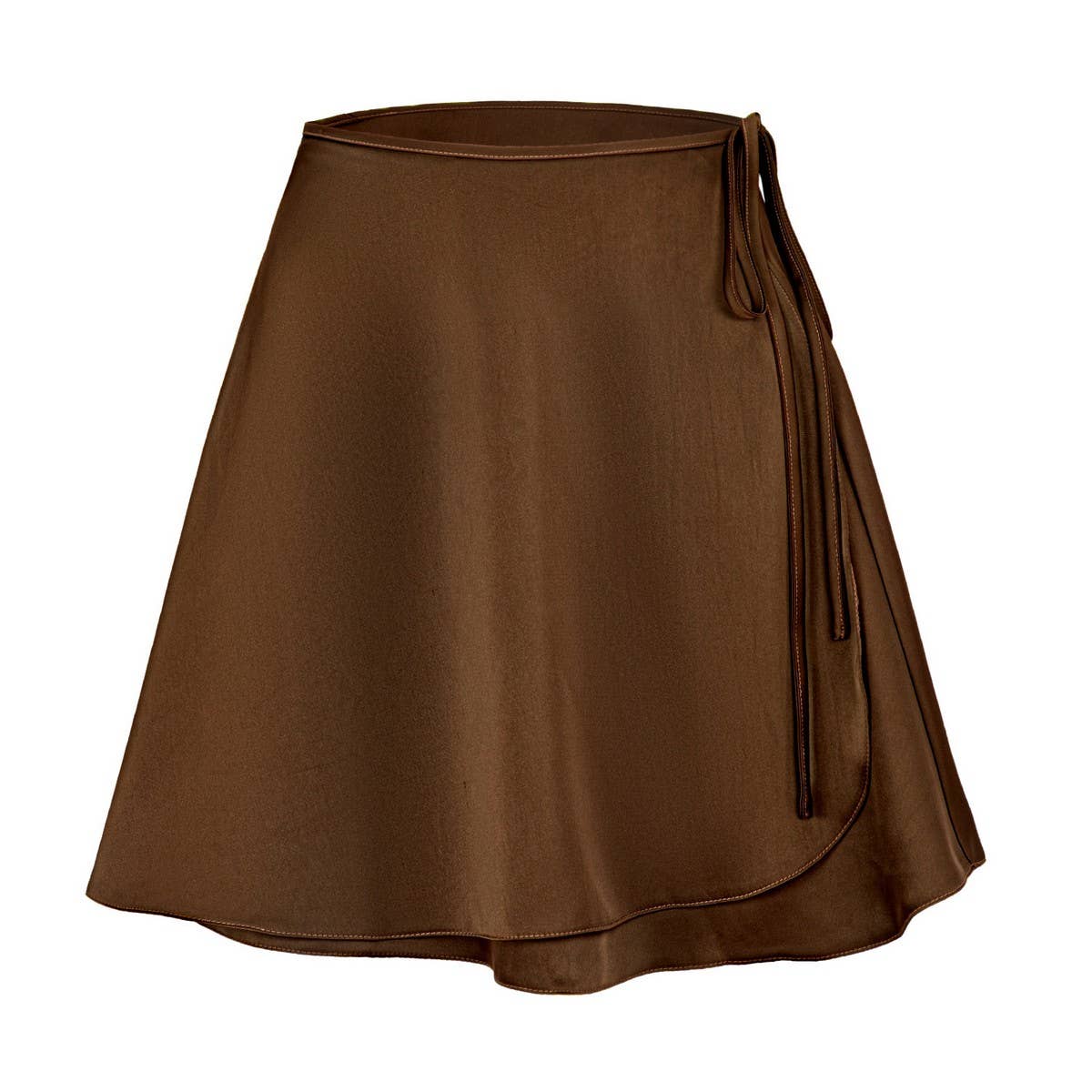 SATIN SKIRT HIGH WAIST TIE ONE PIECE A-LINE SKIRT