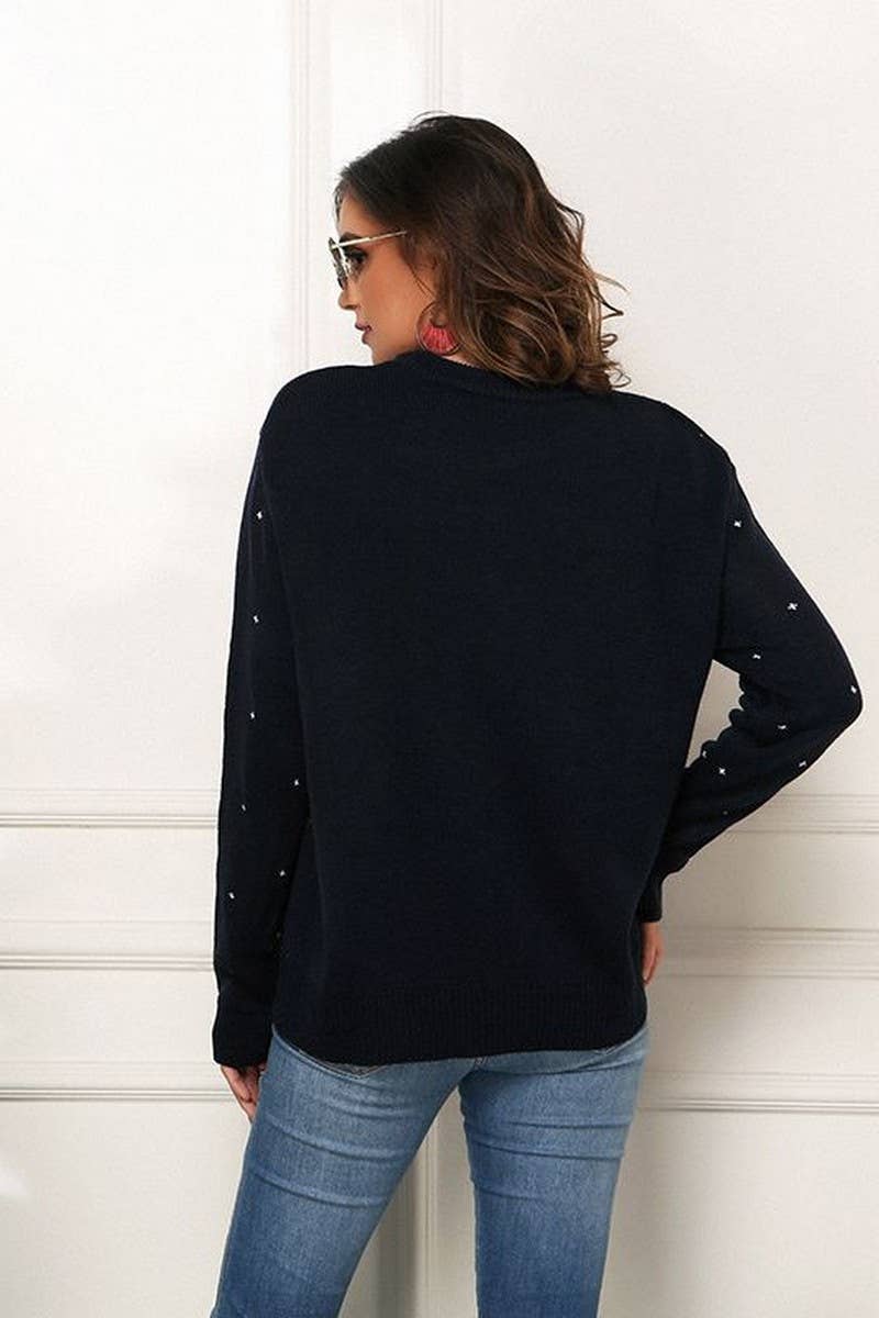 CWOSWL2482_LITTLE PENGUIN JACQUARD LOOSE SWEATER CARDIGAN