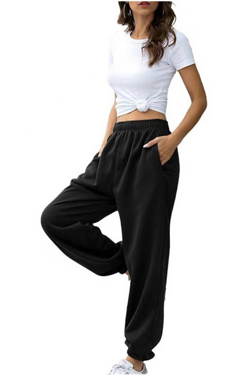 CWBLP2186_SOLID COLOR CASUAL SPORTS LOOSE SWEATPANTS