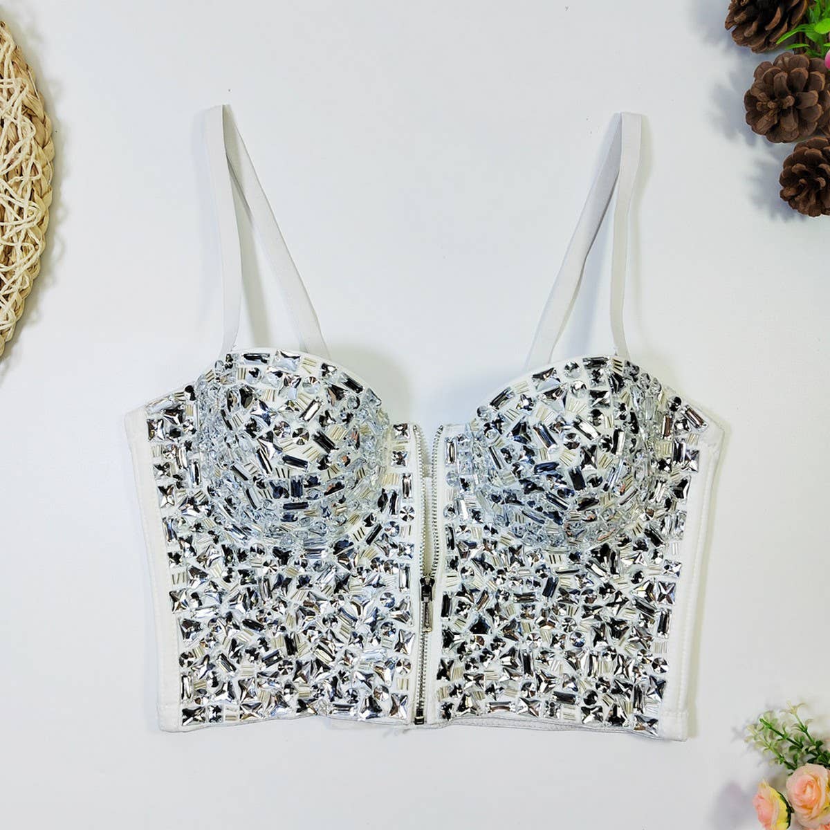 FASHIONABLE BEADED RHINESTONE FISHBONE CORSET_CWMM4167