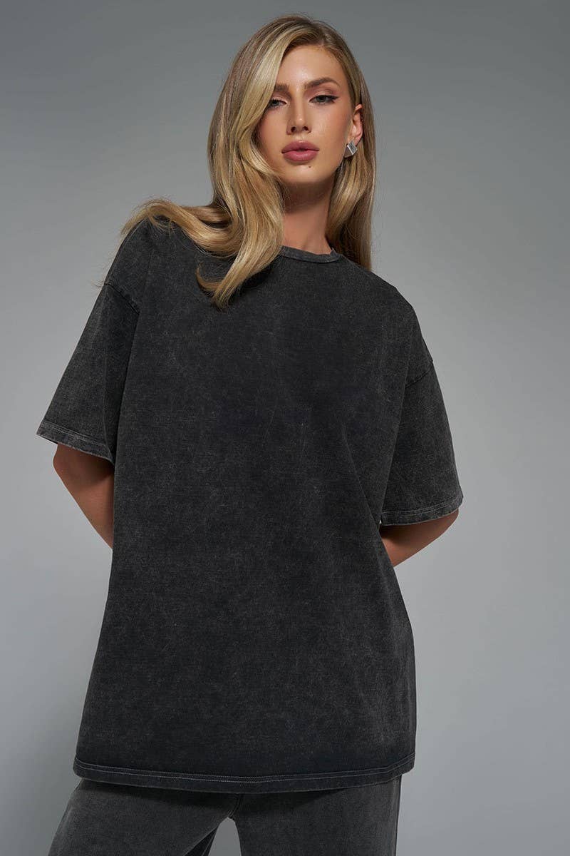 CWTTS1176_ROUND NECK WASHED DISTRESSED SHORT SLEEVE T-SHIRT