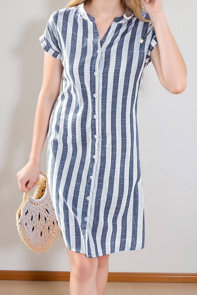 CWTSTS00818_LOOSE AND CASUAL STRIPED SHIRT TOP