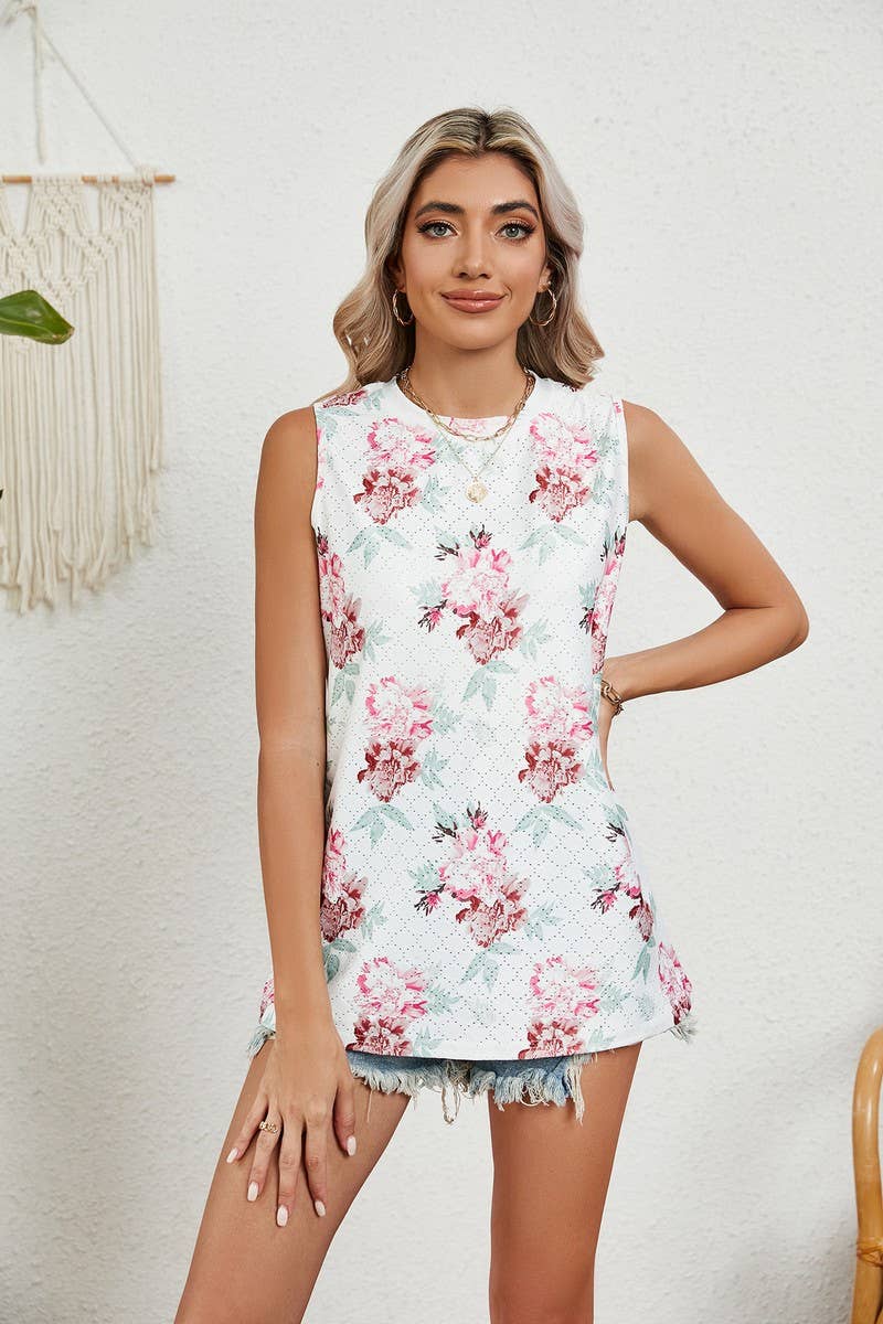 CWTBLSL0350_ROUND NECK SLEEVELESS PRINTED VEST T-SHIRT