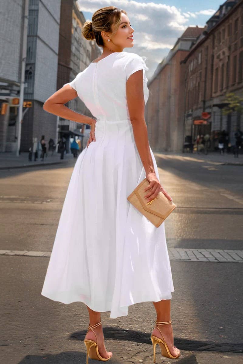 CWDMD6203_ELEGANT V-NECK TIE WAIST A-LINE DRESS