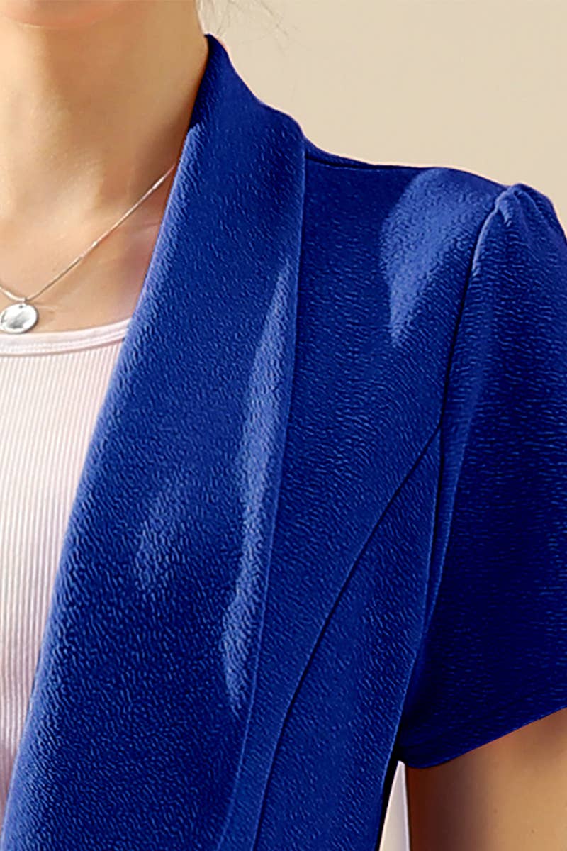 CWOBL095-P_Short Sleeve Open Front Draped Ruffles Blouses