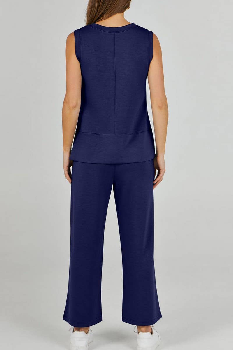 CWSTB1989_SLEEVELESS ROUND NECK STRAIGHT LEG PANTS SET
