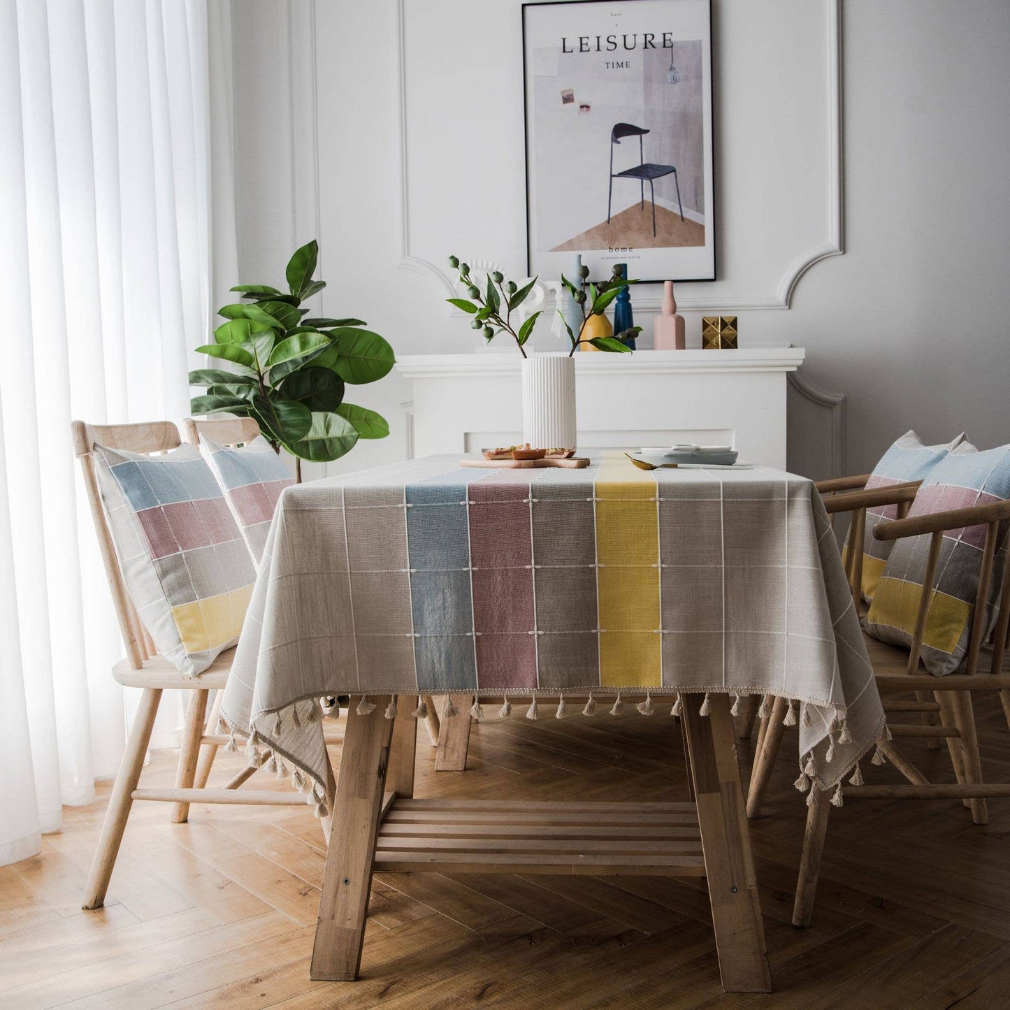 COLOR PLAID PATTERN COSY TABLECLOTHS WITH TASSELS