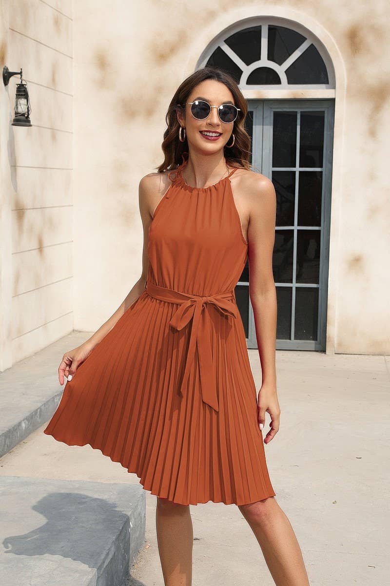 CWDSD4008_SOLID COLOR WAISTBAND SHORT DRESS