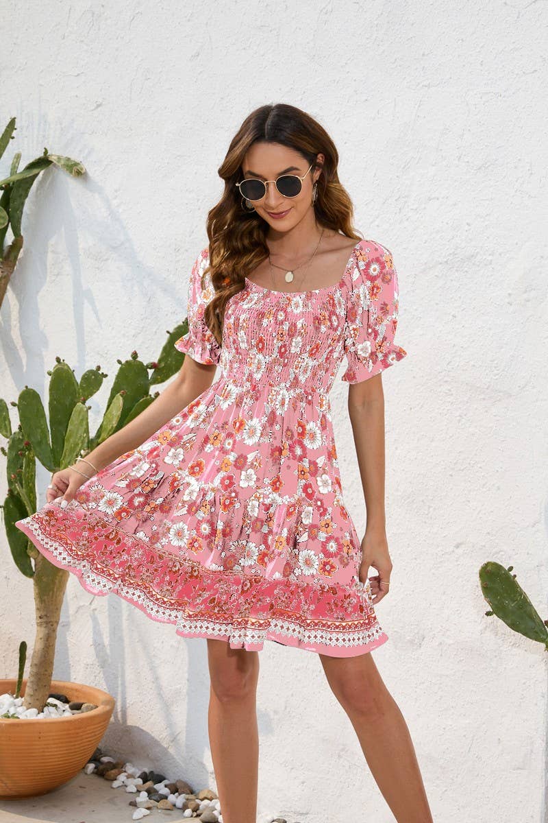 CWDSD4009_PRINT WAIST DRESS BOHO SHORT DRESS