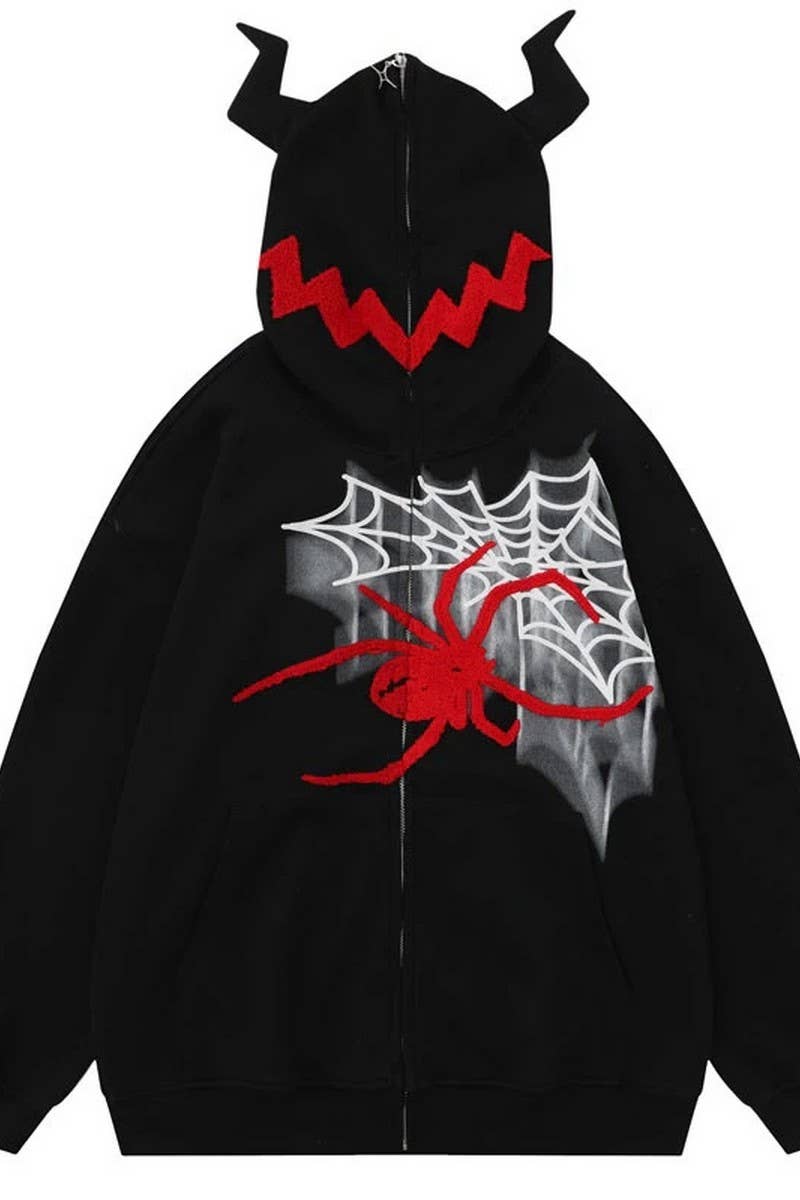CWOHOL1117_SPIDER EMBROIDERED LOOSE FIT HOODIE