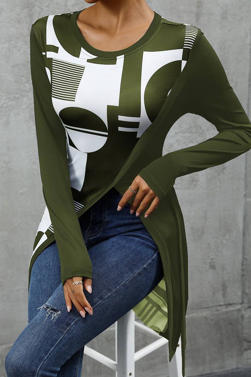 CWTTL1967_SIMPLE GEOMETRIC PATTERN SLIM FIT LONG T-SHIRT