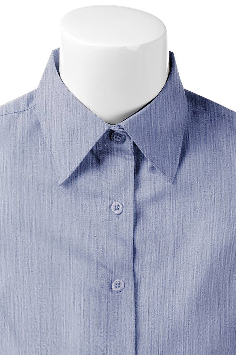 CWTSTS116_Basic Slim Fit Simple 3/4 Sleeve Button Down Shirt