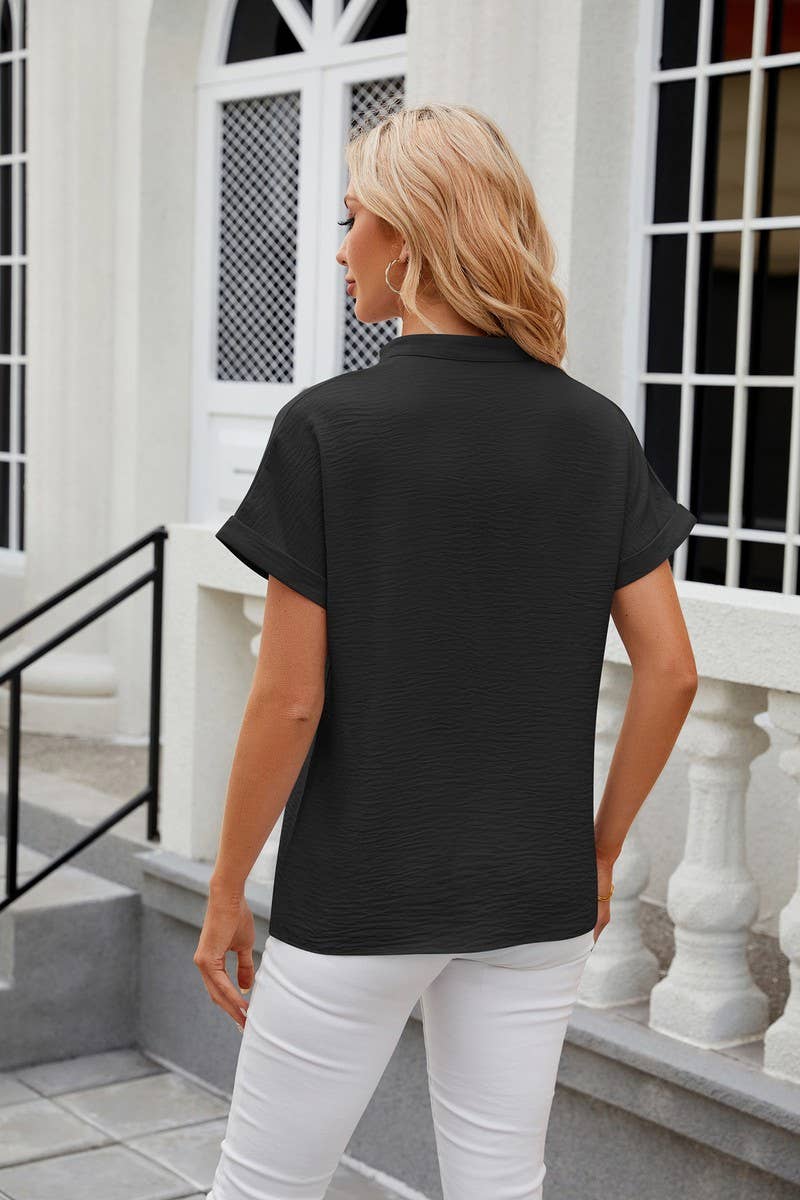 CWTBLS0443_V-Neck Short Sleeve Top