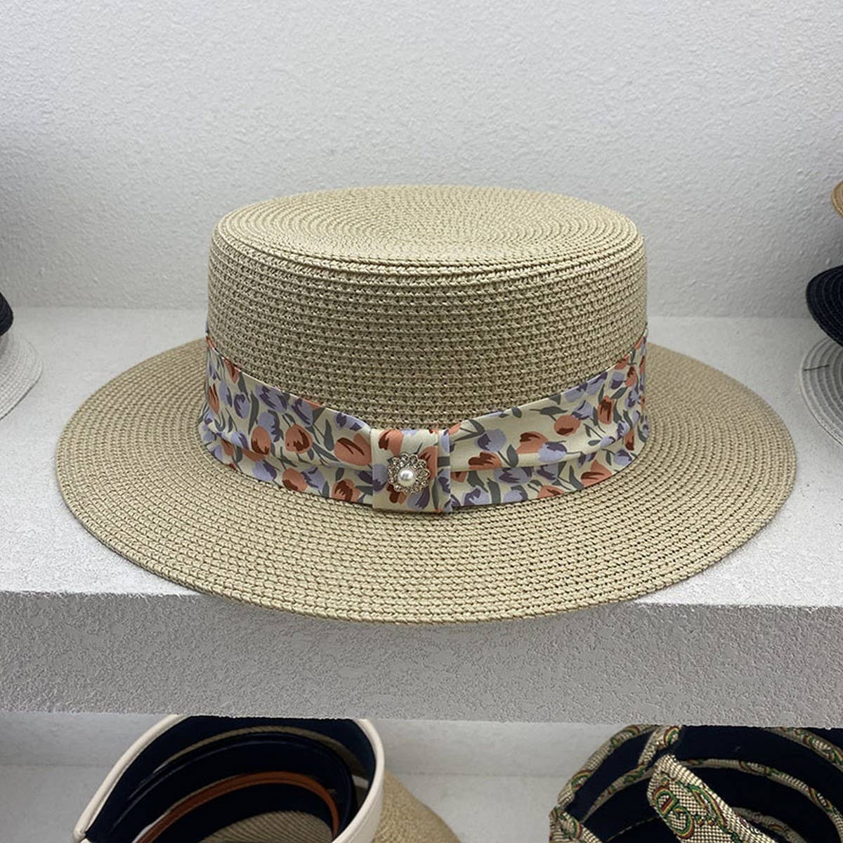 New summer floral flat top sun hat for women_CWAH3573